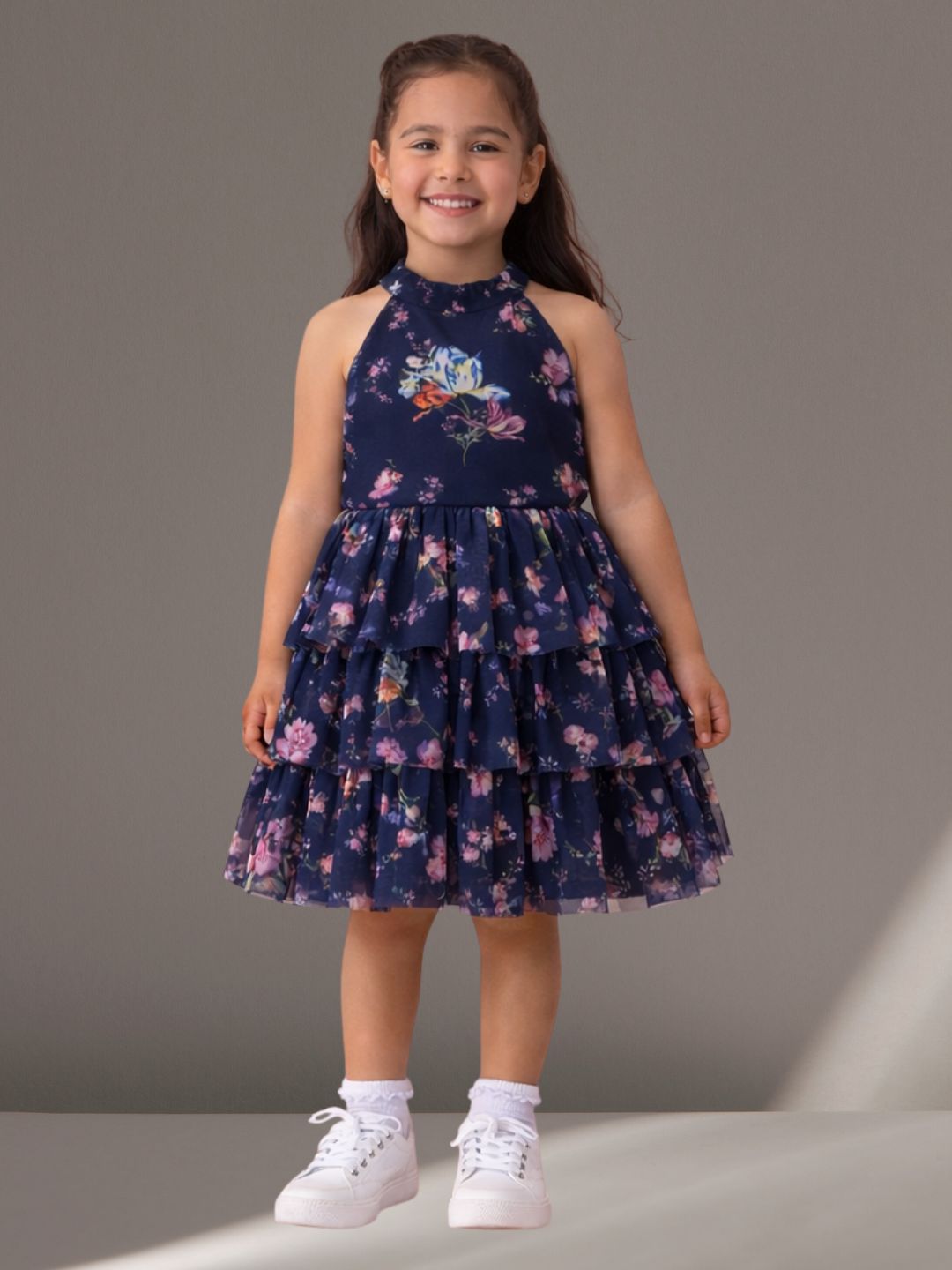 Kids Fancy Sleeveless 3 Layer Net Dress