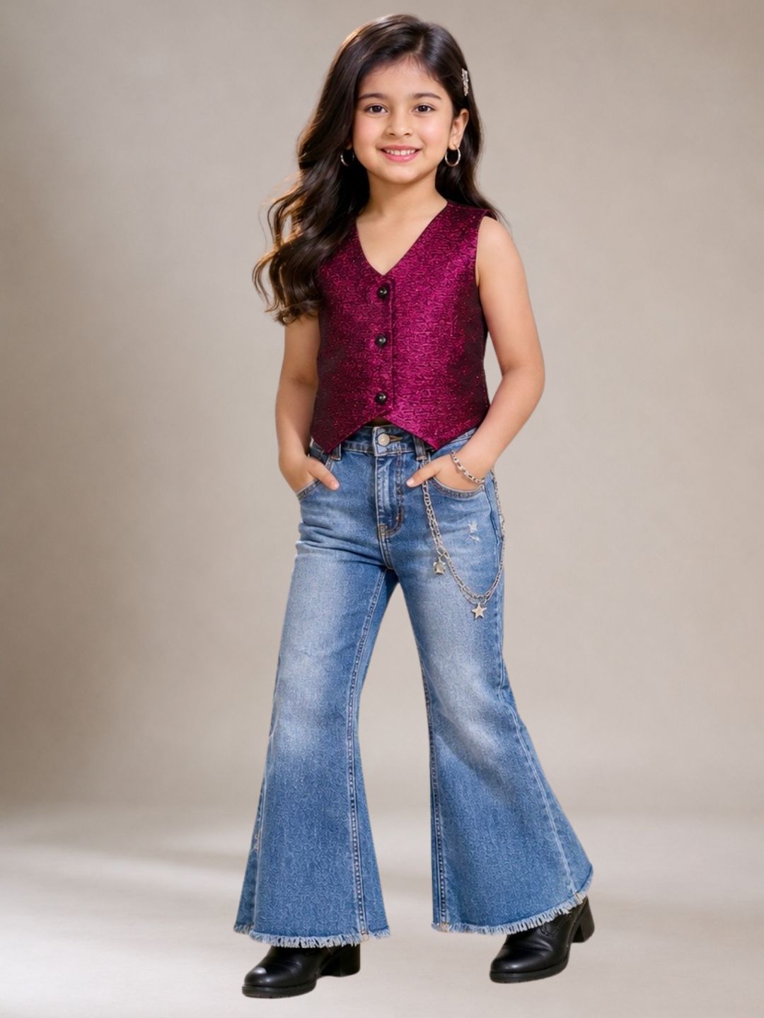 Girls Premium Jacquard Sleeveless Top