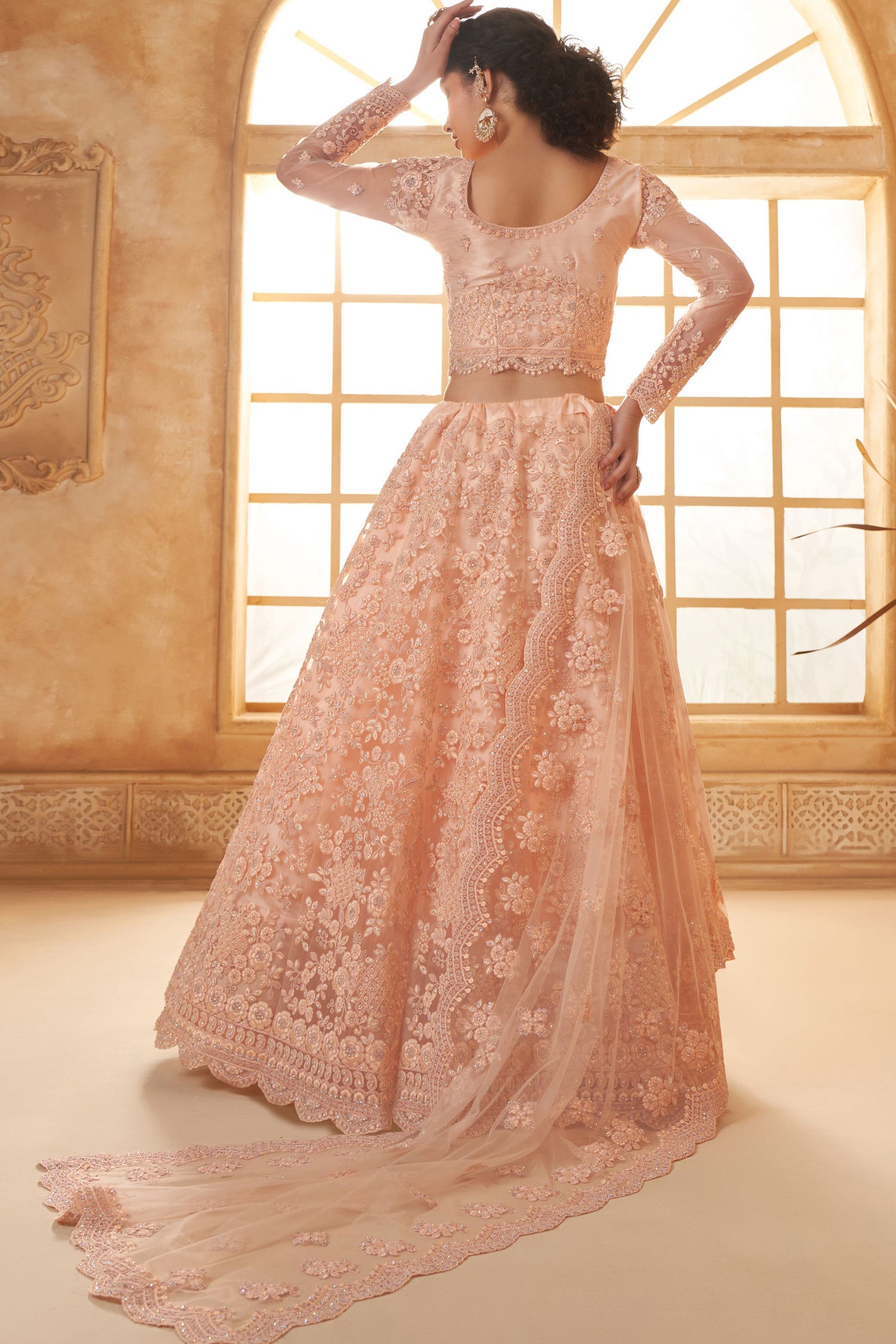 Peach Embroidered Lehenga Choli