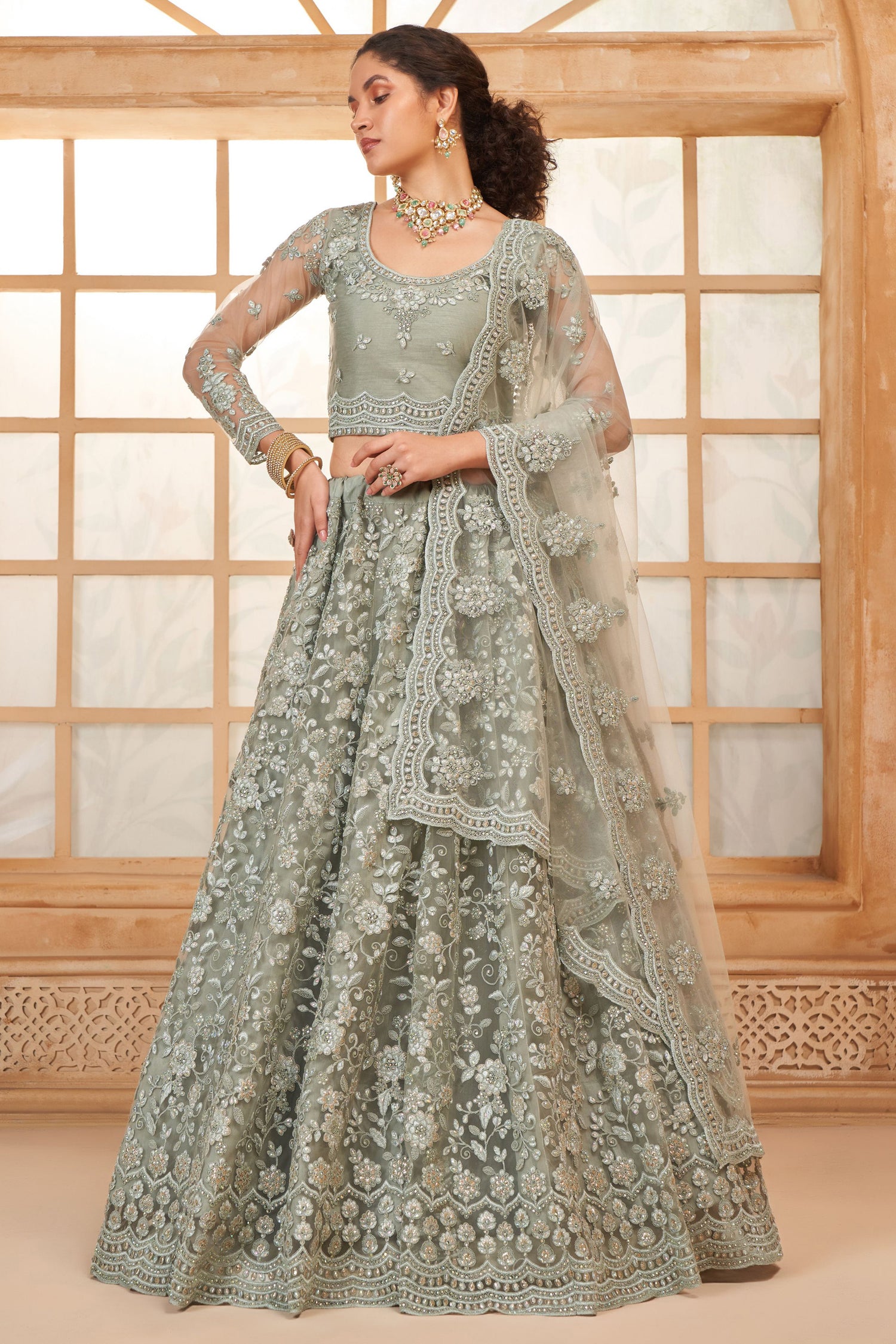 Wedding Lehenga Choli In Grey Color