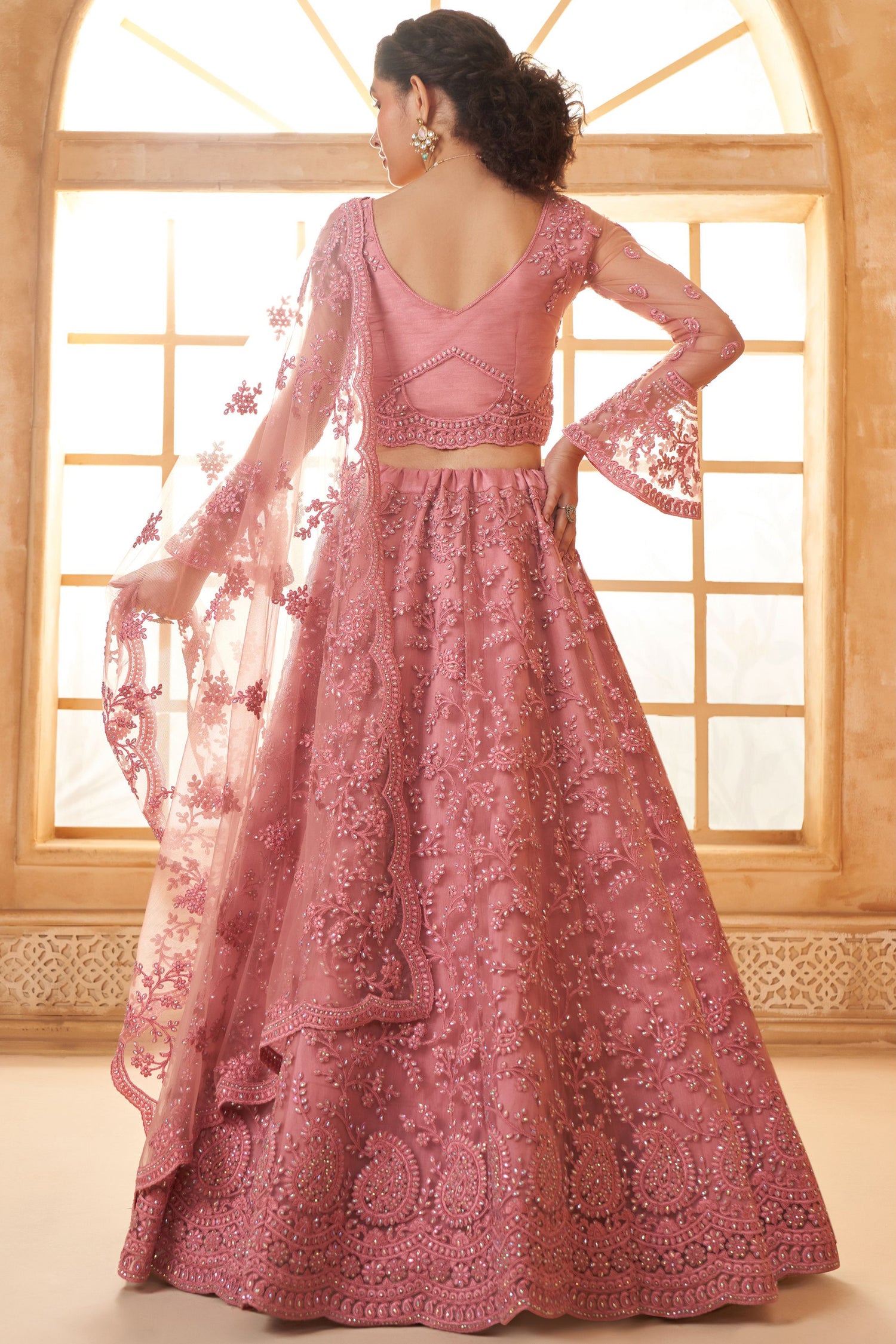 Wedding Embroidered Lehenga Choli In Net Fabric