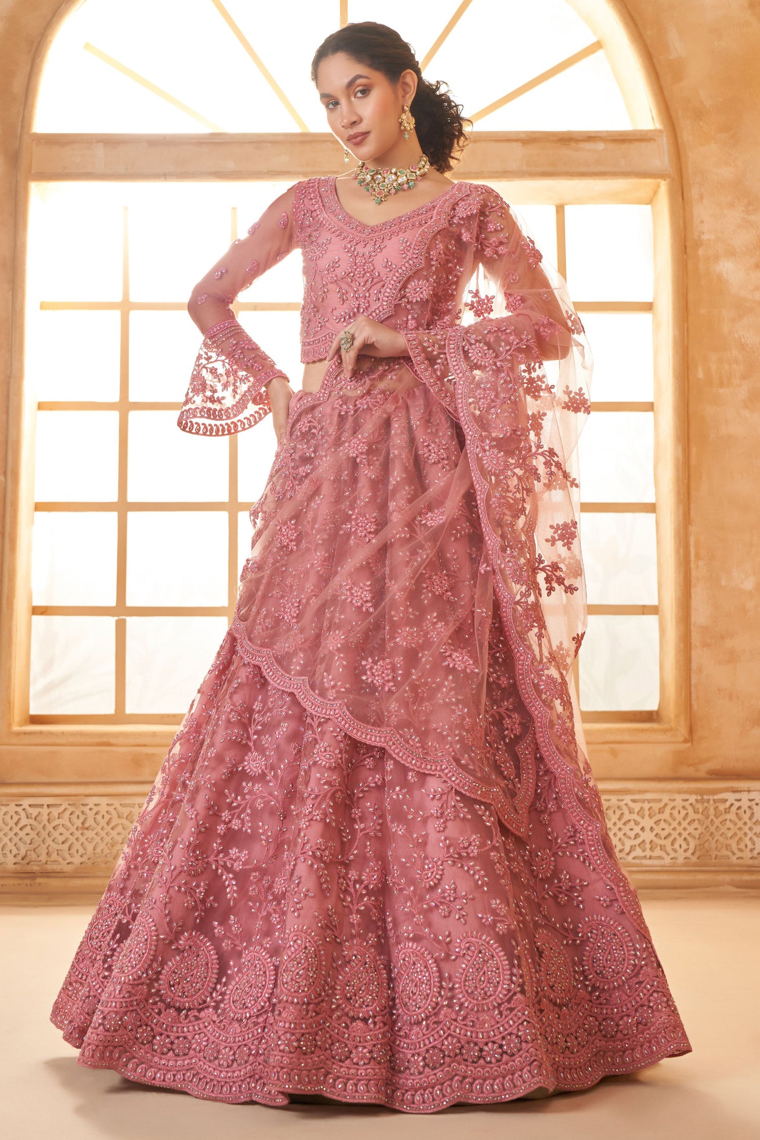 Wedding Embroidered Lehenga Choli In Net Fabric