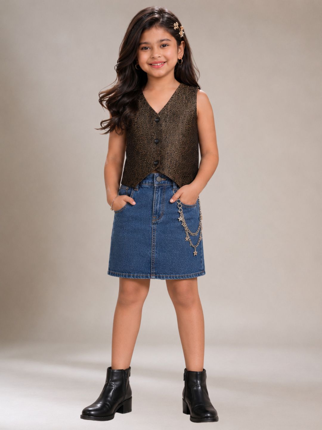 Girls Designer Jacquard Sleeveless Top