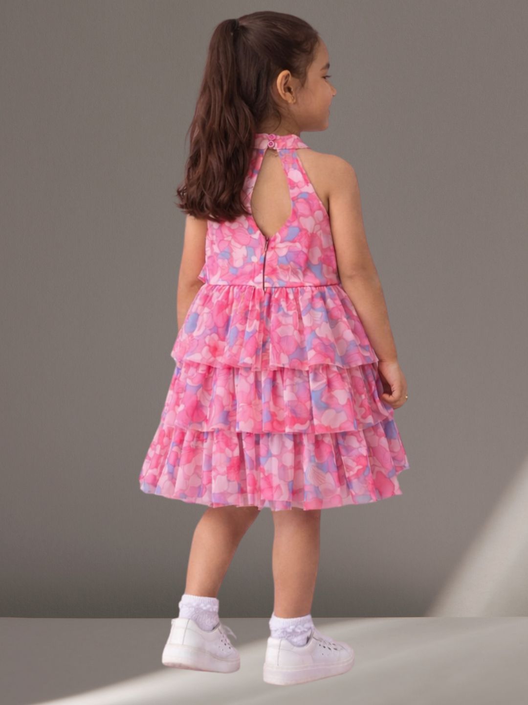 Girls Trendy Net Printed 3 Layer Dress