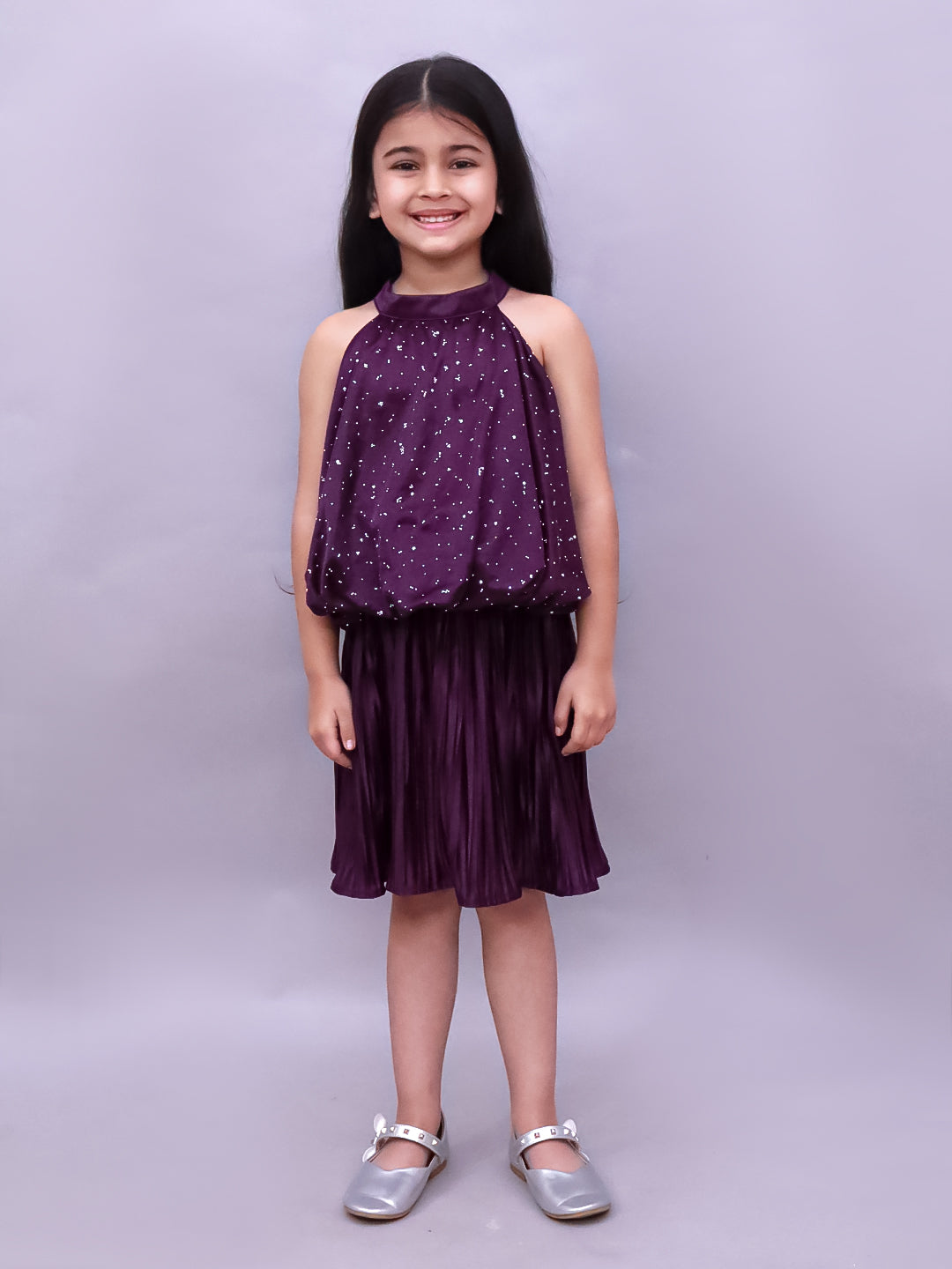 Girls Designer Balloon Top Pleated Skirt Set