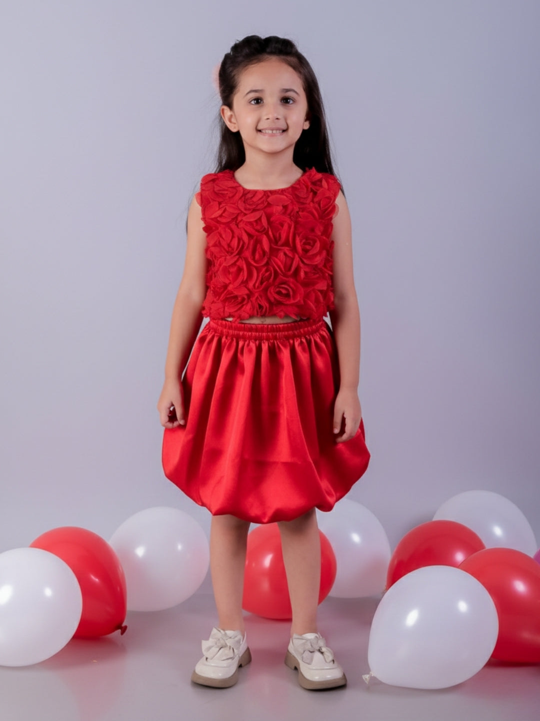 Sleeveless 3D All Over Fabric Top And Solid Skirt