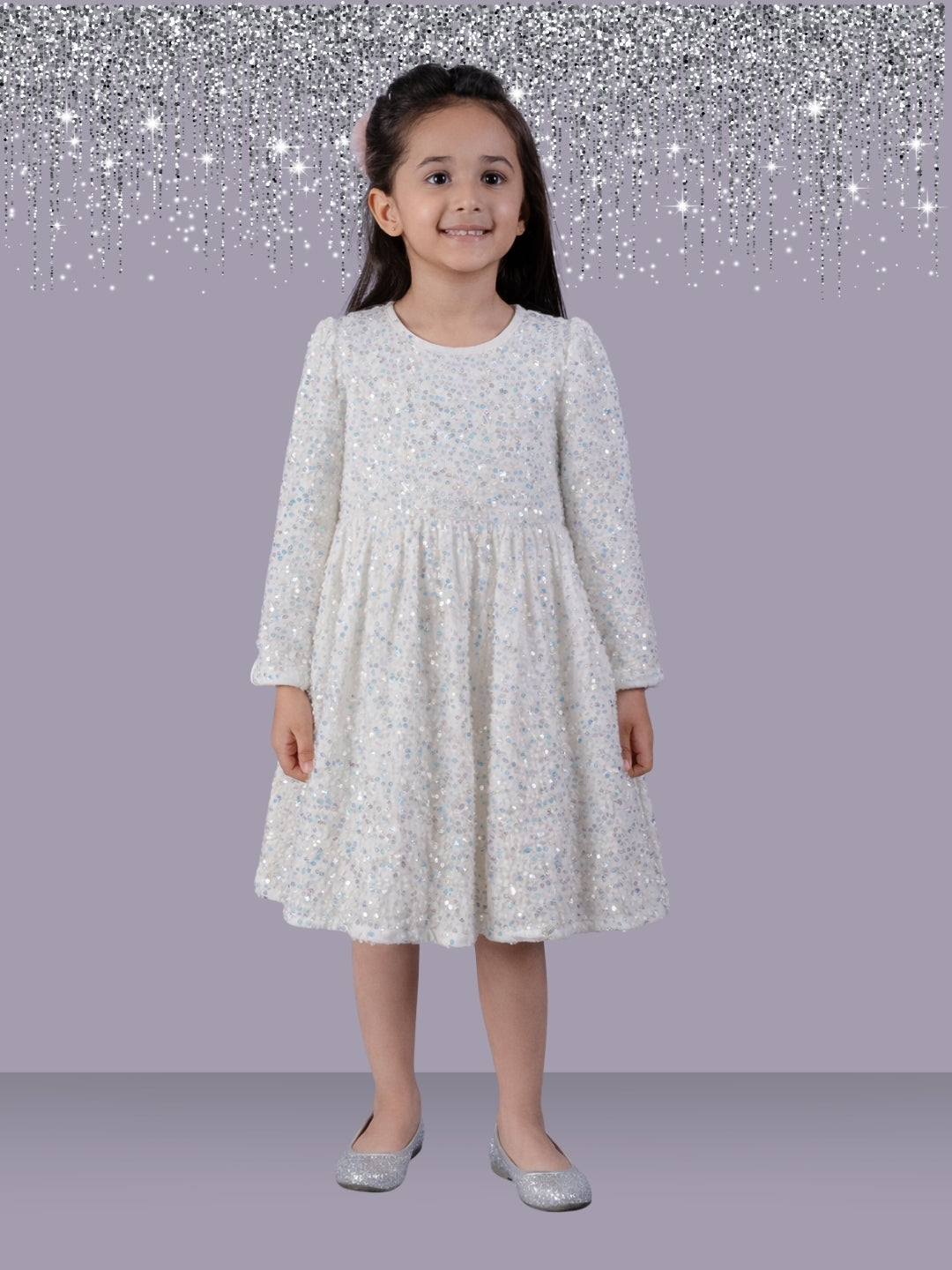 Girls Premium Velvet Full Sleeve Sequin Dress