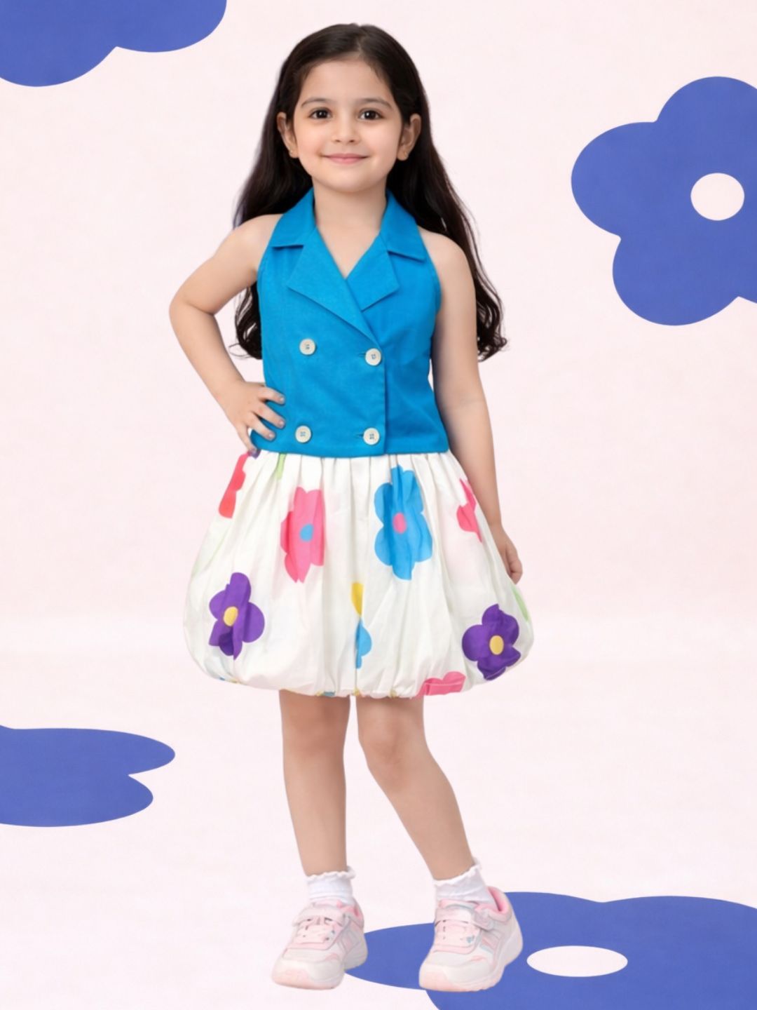 Girls Cotton Sleeveless Top And Skirt Co-Ord Set