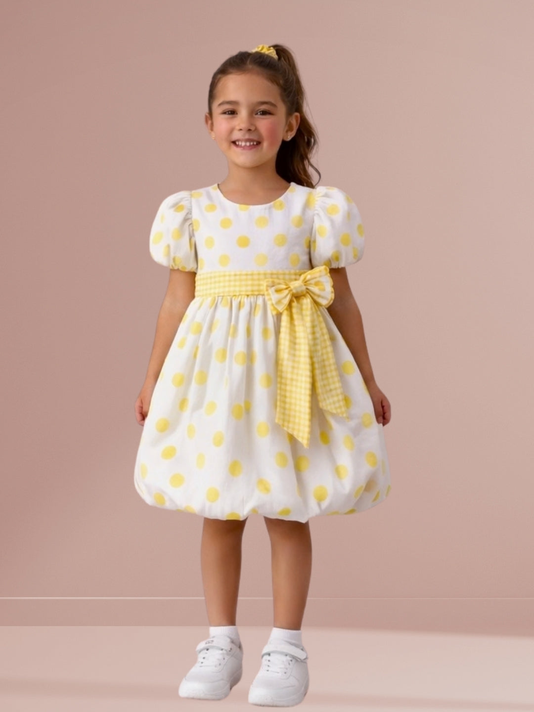 Girls Trendy Cotton Short Sleeve Bow Dress