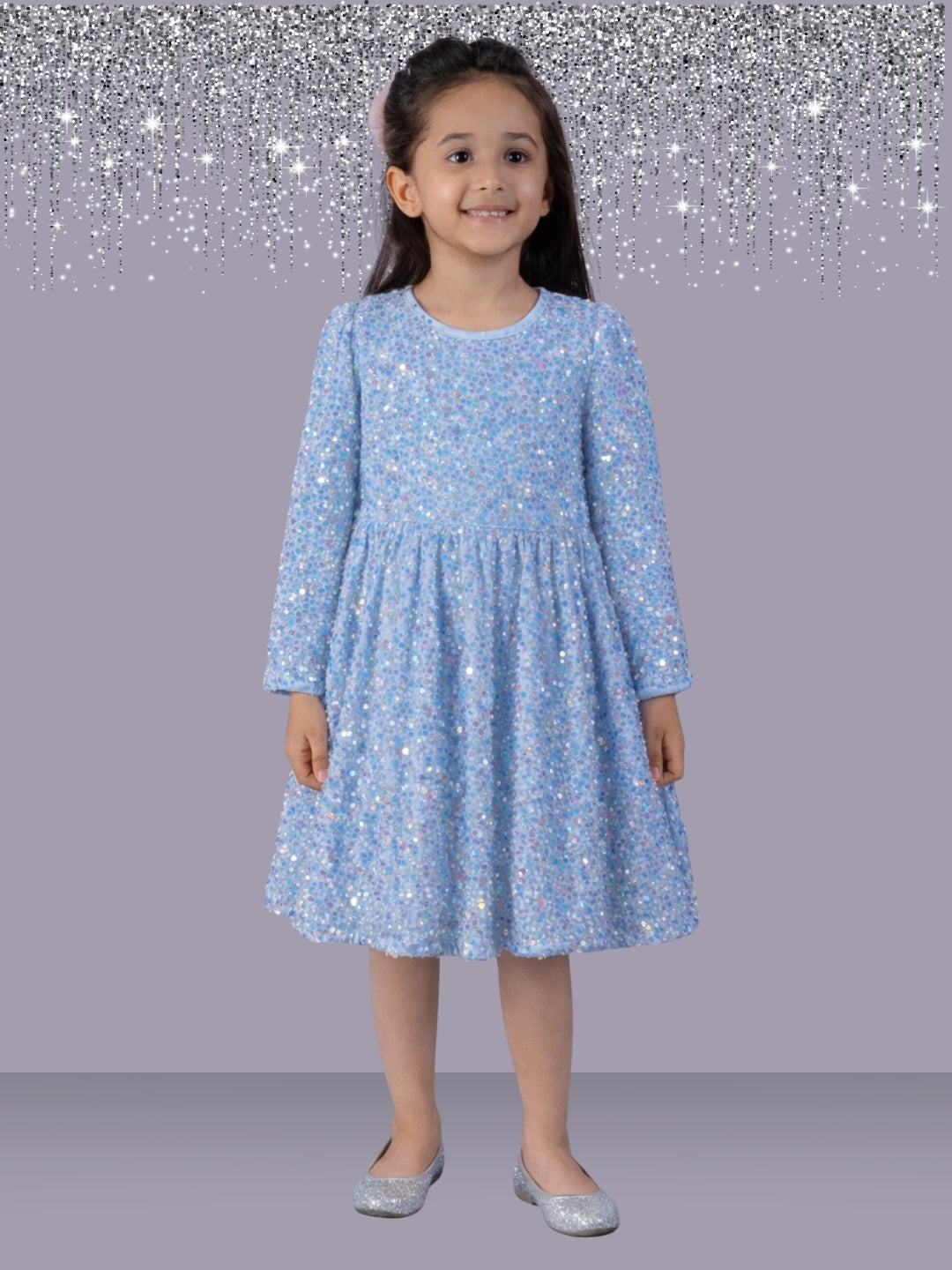Girls Designer Velvet Sequin Full Sleeve Dress