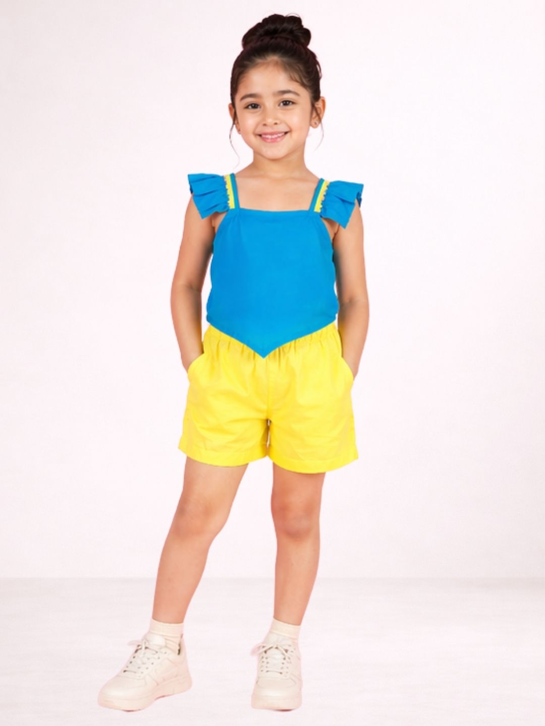 Girls Stylish Sleeveless Cotton Shorts Co-Ord Set