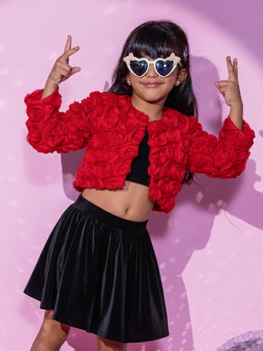 Girls Pleated Fabric Sleeveless 3D Flower Jacket