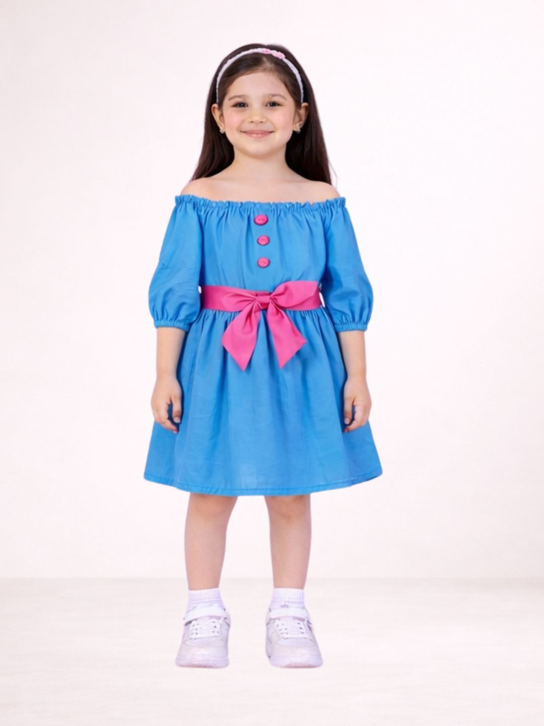 Designer Kids Cotton 3/4 Sleeve Dress With Bow