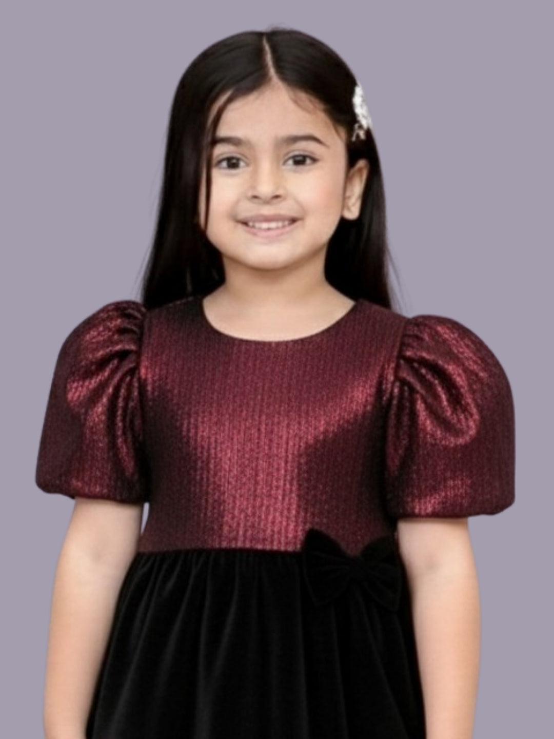 Girls Elegant Jacquard Puff Sleeves Casual Top