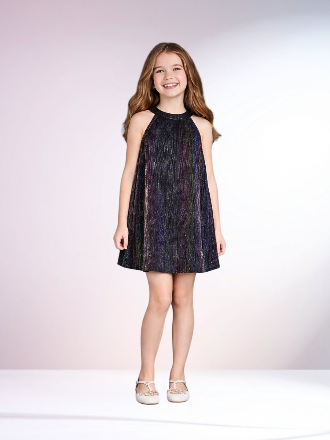 Girls Trendy Poly Knit Pleating Sleeveless Dress