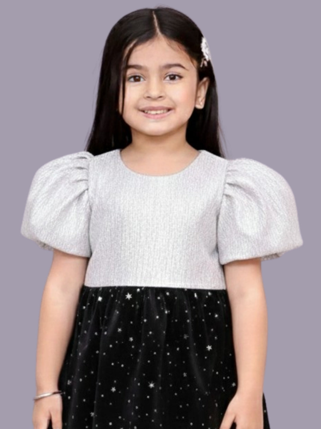 Girls Designer Jacquard Puff Sleeves Top For Kids