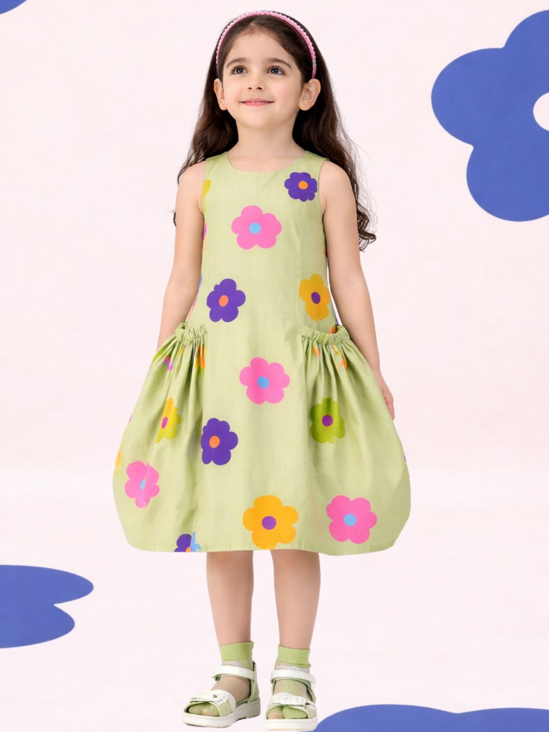 Girls Trendy Sleeveless Floral Print Cotton Dress