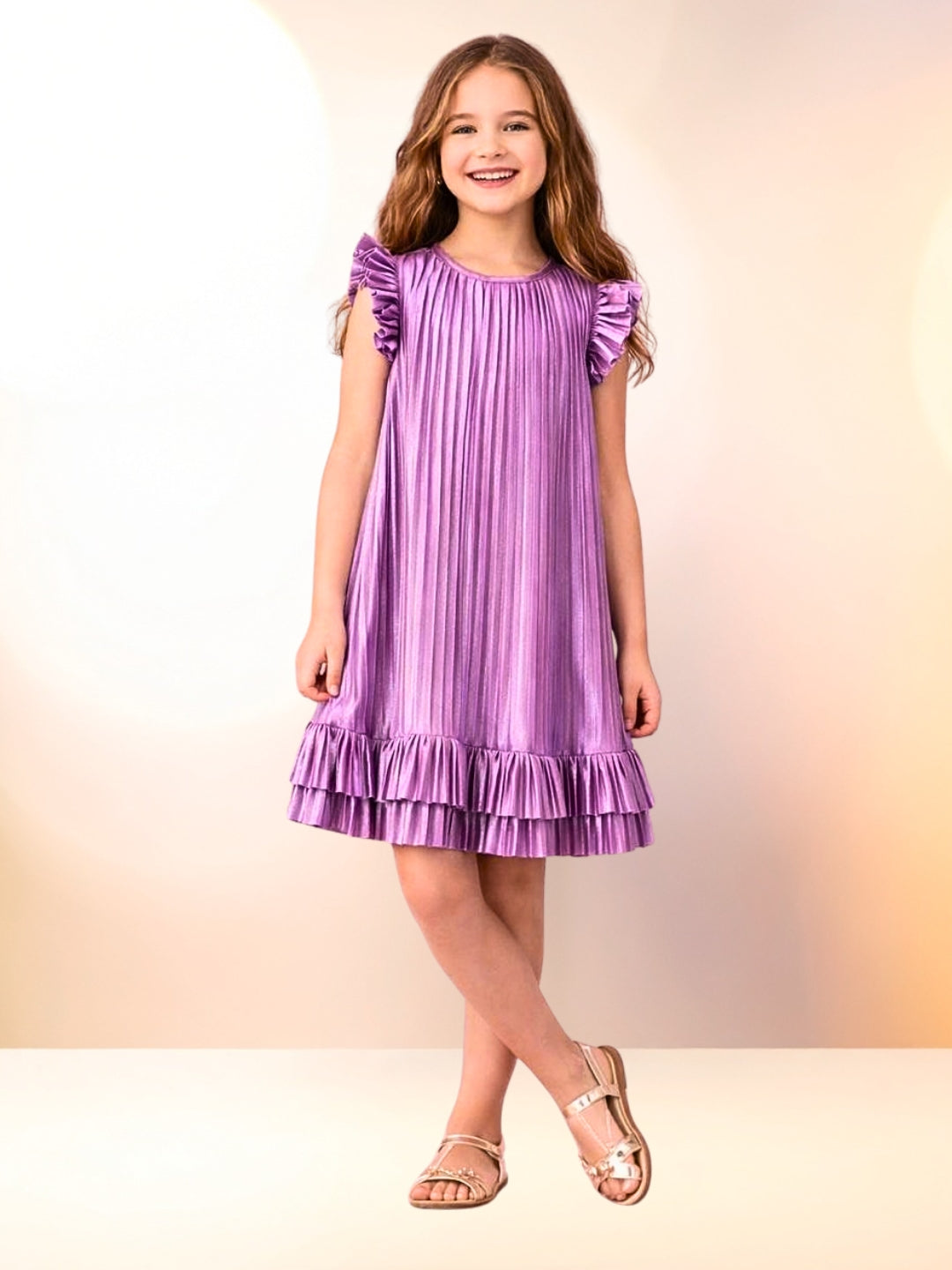 Girls Designer Sleeveless Pleated Solid Dress