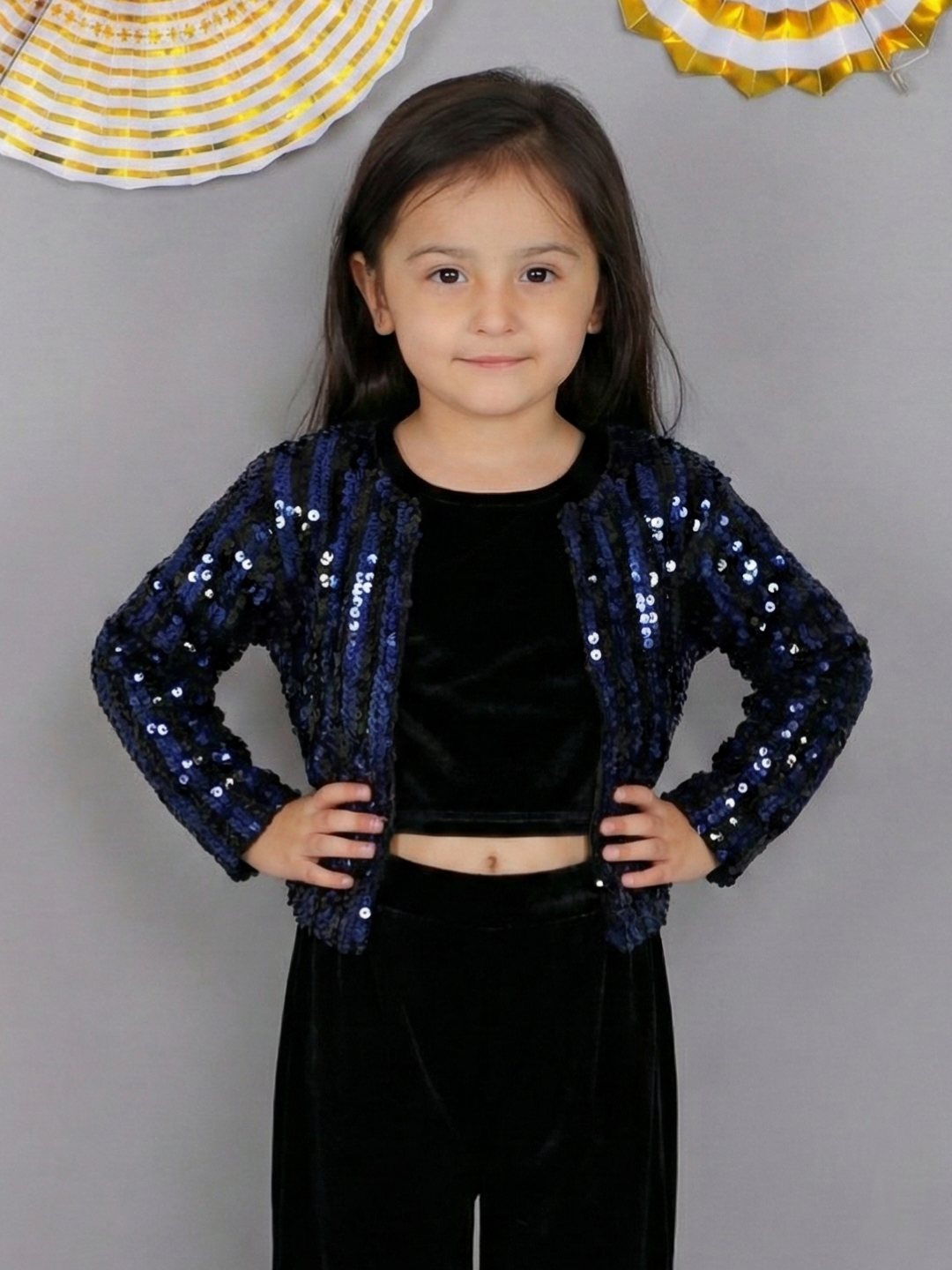 Girls Navy Blue Fashionable Party Wear Jacket