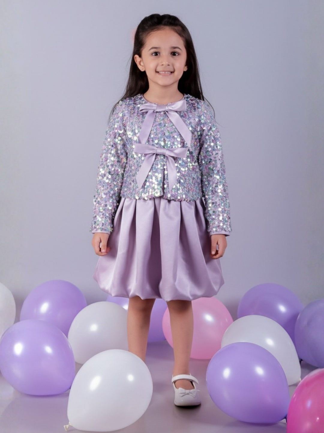 Kids Sequins Jacket With Solid Balloon Skirt Set