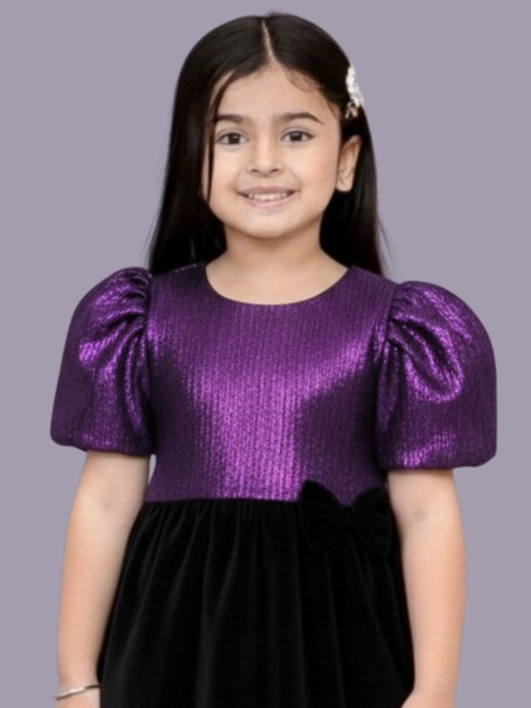 Kids Jacquard Puff Sleeve Solid Party Wear Top