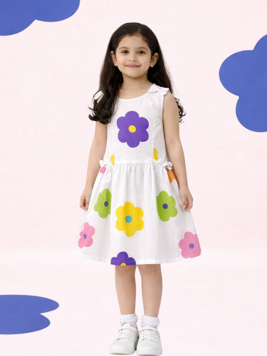 Stylish Girls Cotton Sleeveless Floral Print Dress