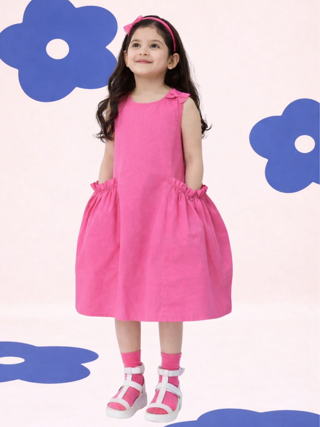 Girls Premium Cotton Solid Sleeveless Pink Dress