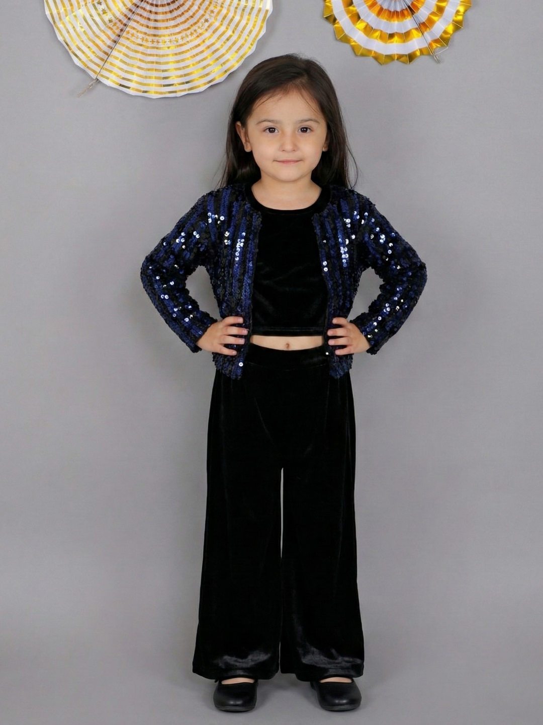 Legacy Girls Navy Blue Designer Festive Wear Jacket Bustier And Pant