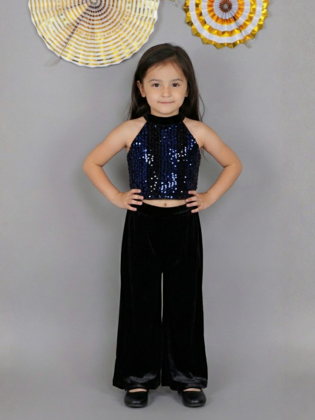 Girls Fancy Sleeveless 3D Flower Top And Pant Outfit