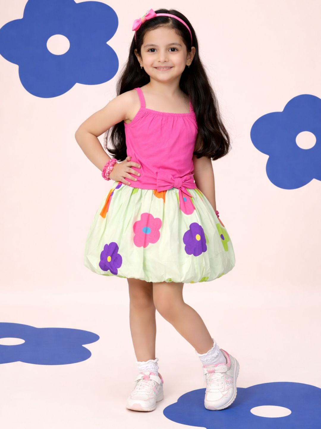 Girls Cotton Sleeveless Top With Printed Skirt