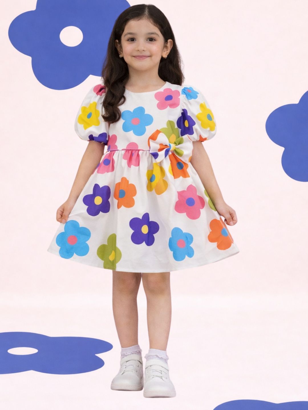 Girls Cotton Half Sleeve Floral Party Dress