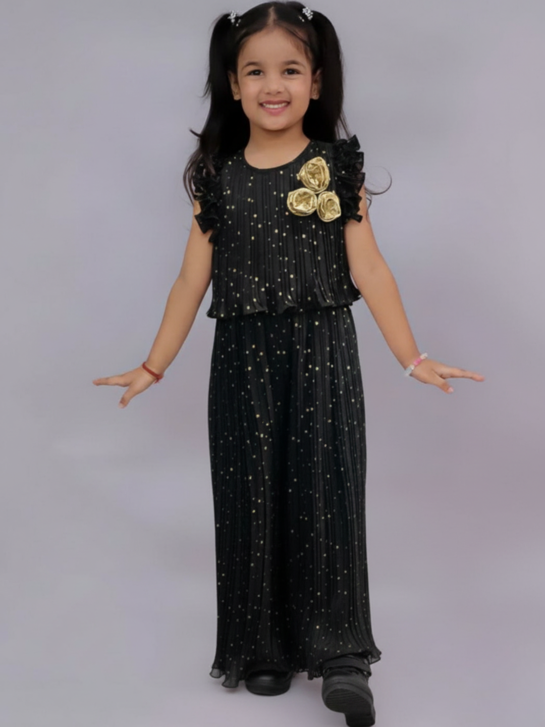 Girls Black Elegant Festive Wear Top And Pant Outfit
