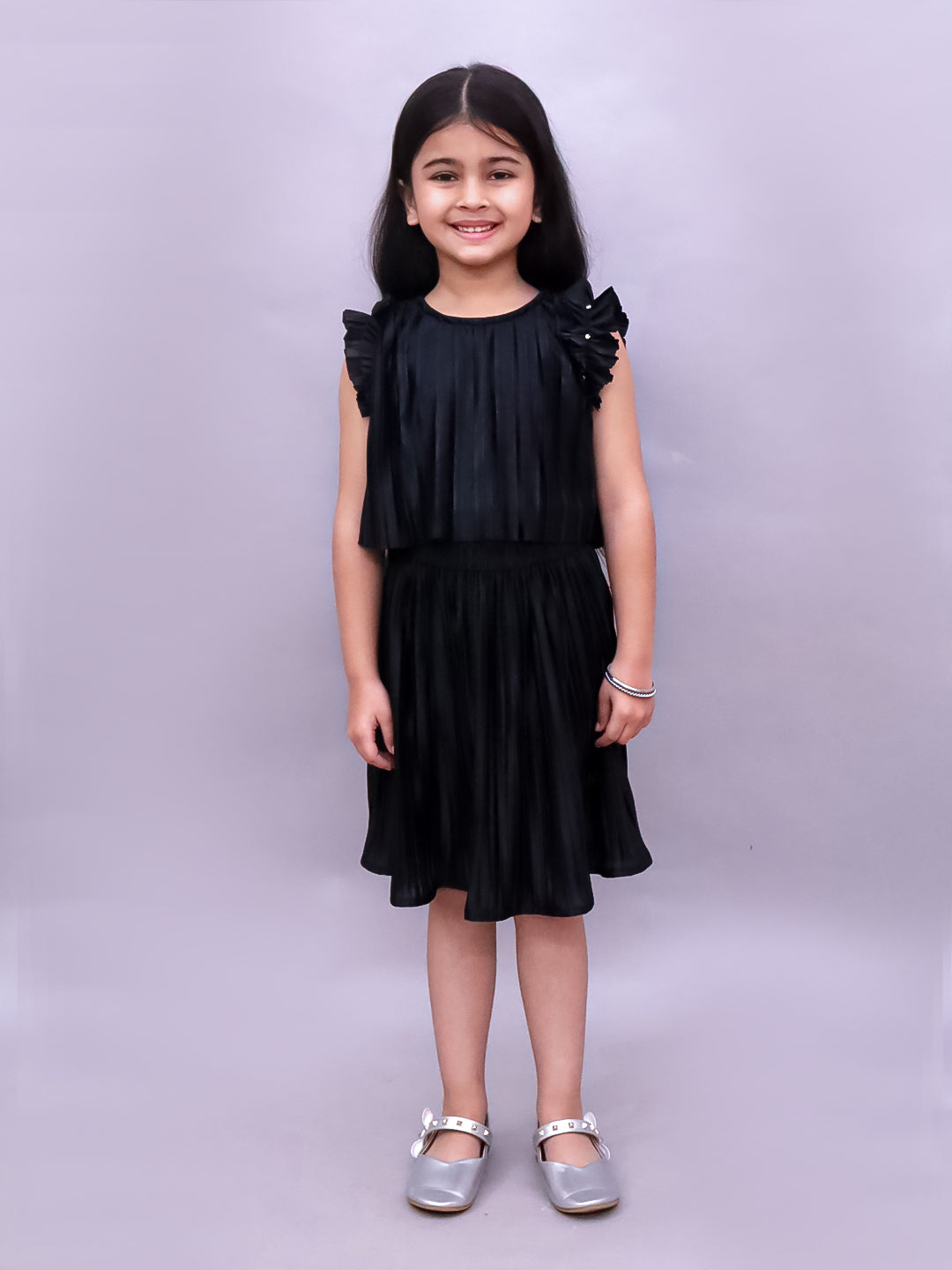Kids Trendy Pleated Top And Skirt Outfit