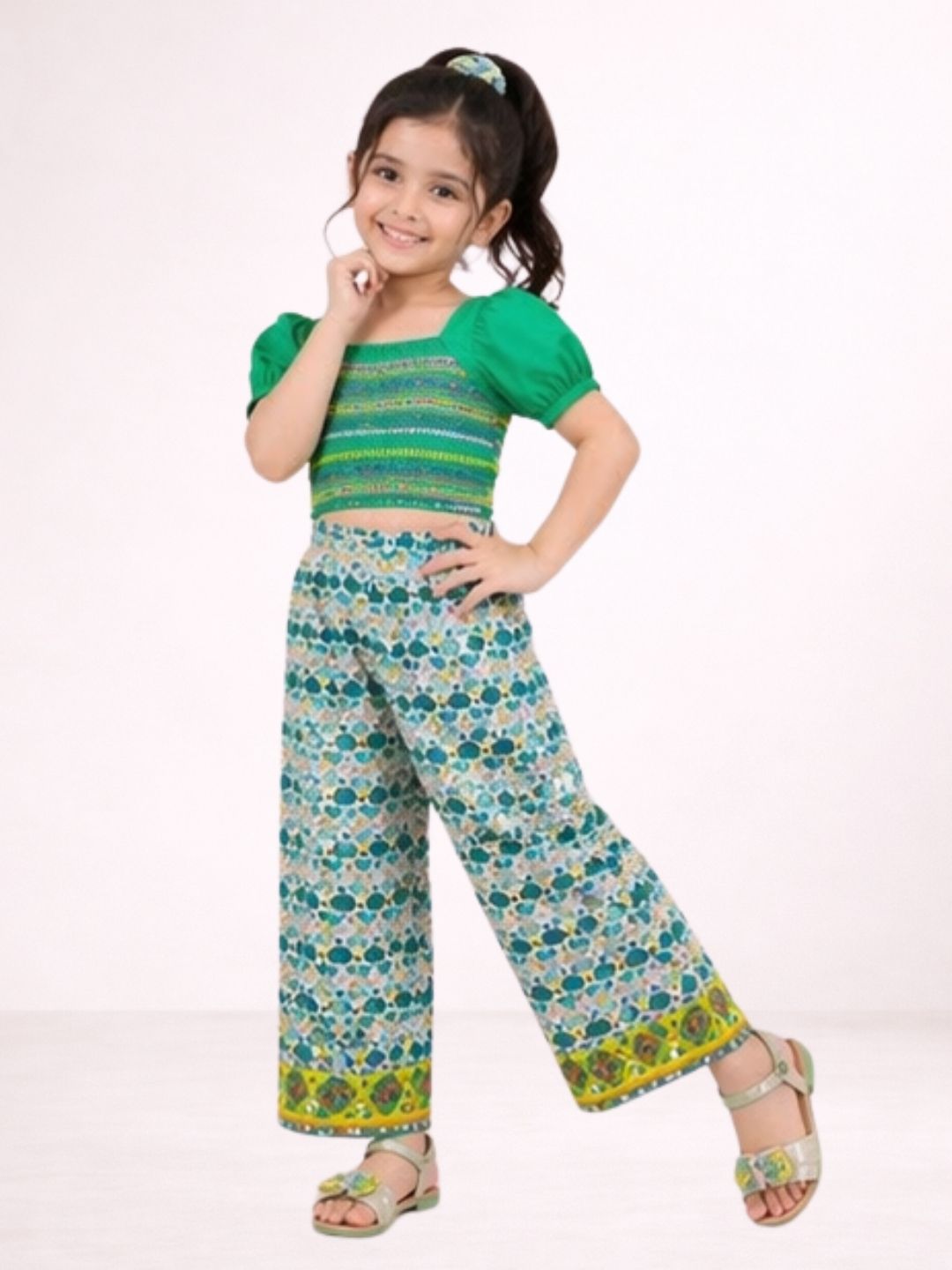 Stylish Rayon Printed Crop Top With Pant Co-Ord Set