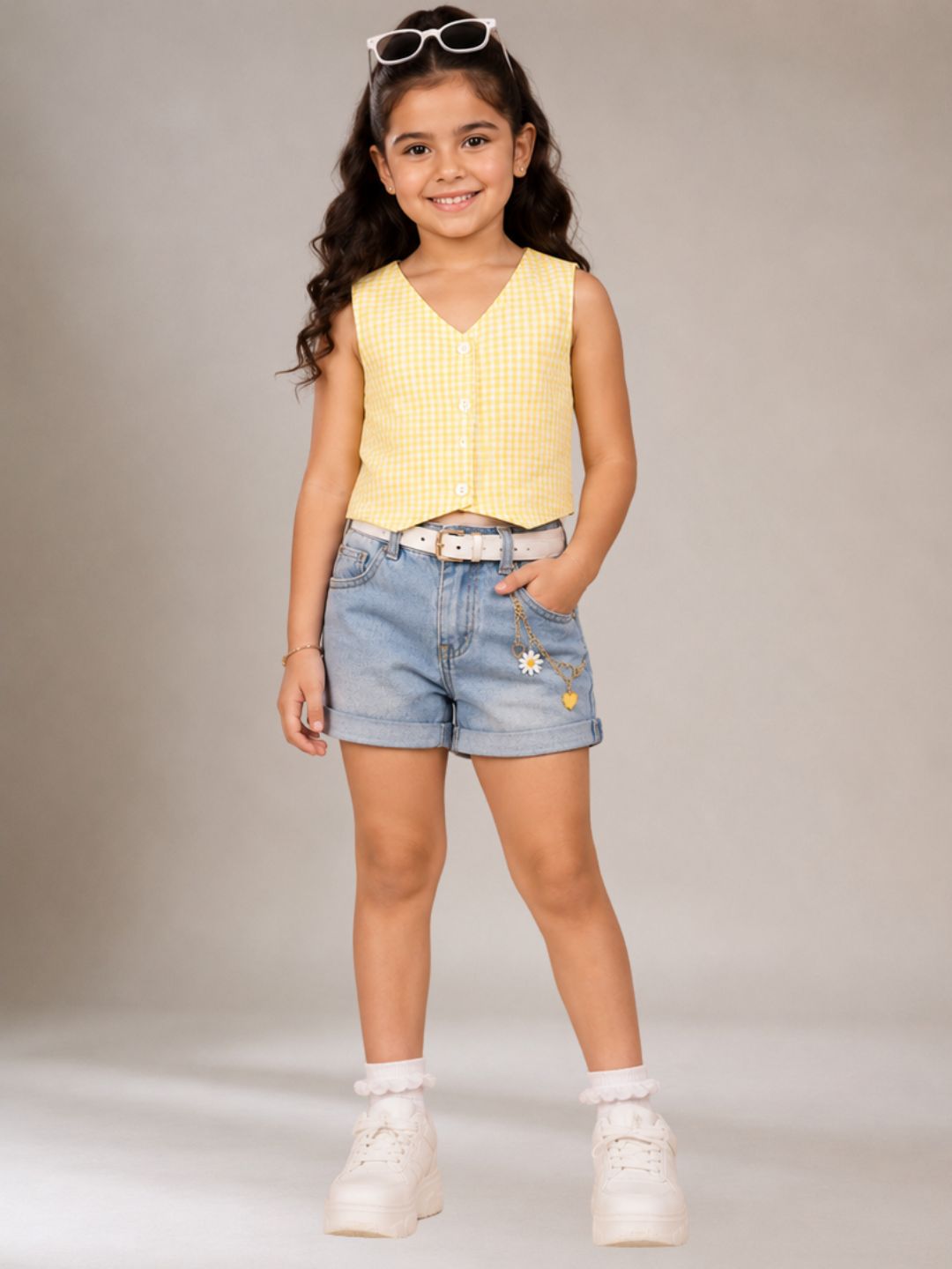 Designer Cotton Sleeveless Check Print Top