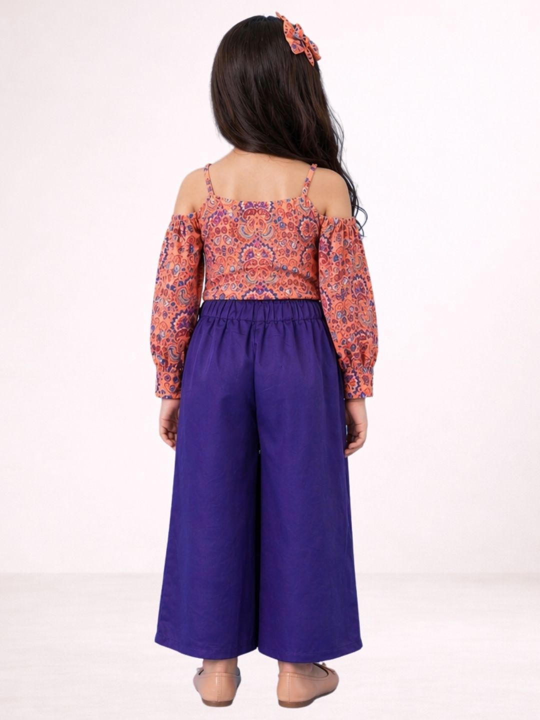 Girls Rayon Full Sleeve Printed Crop Top Pant Set