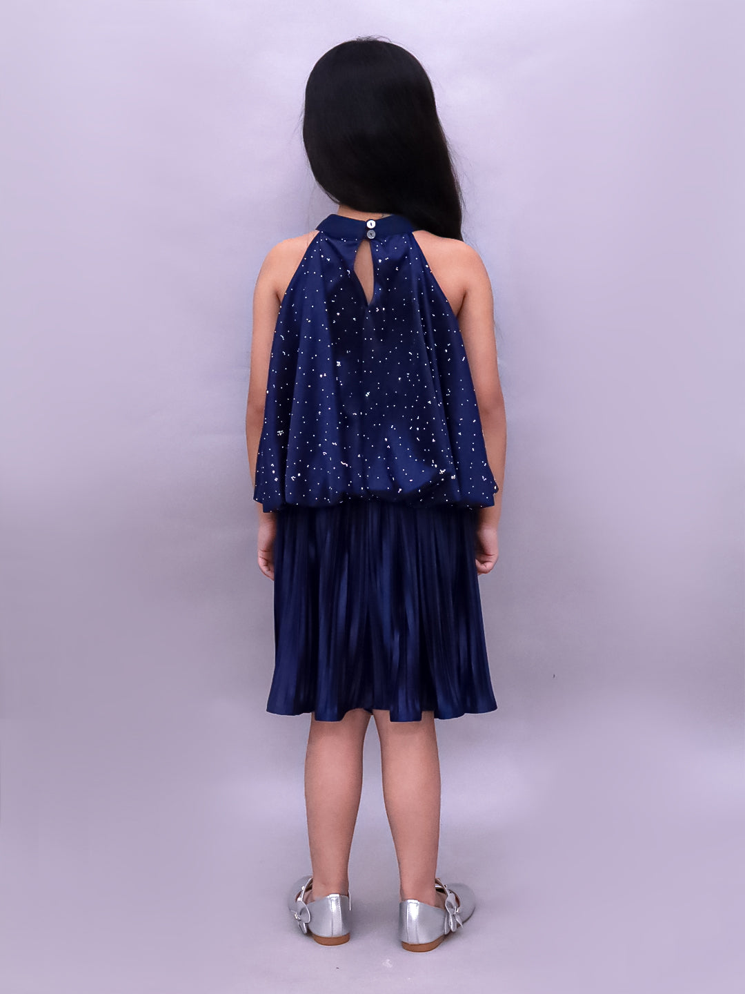 Kids Poly Knit Balloon Top And Pleated Skirt Set