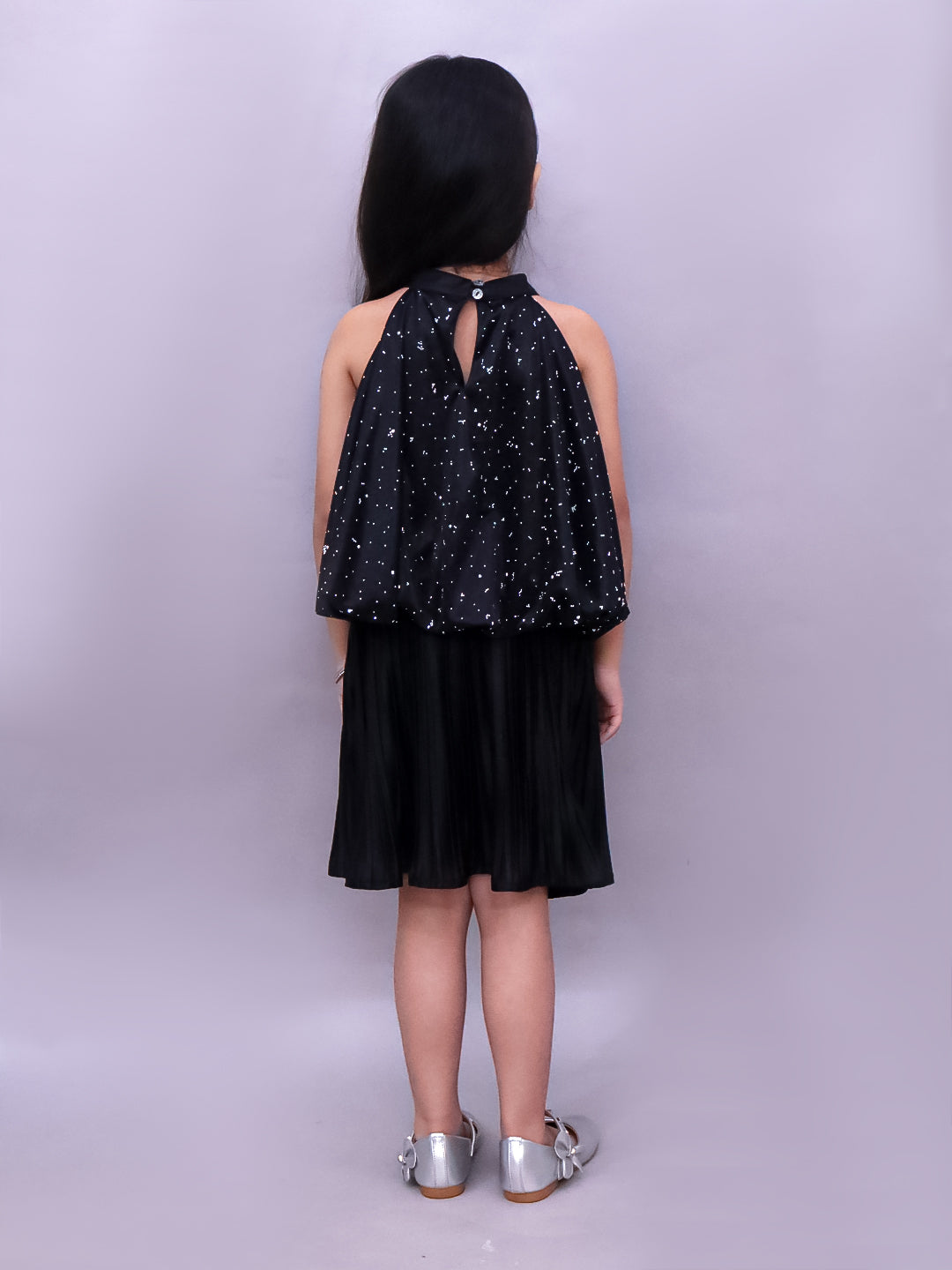 Kids Stylish Poly Knit Top And Pleated Skirt