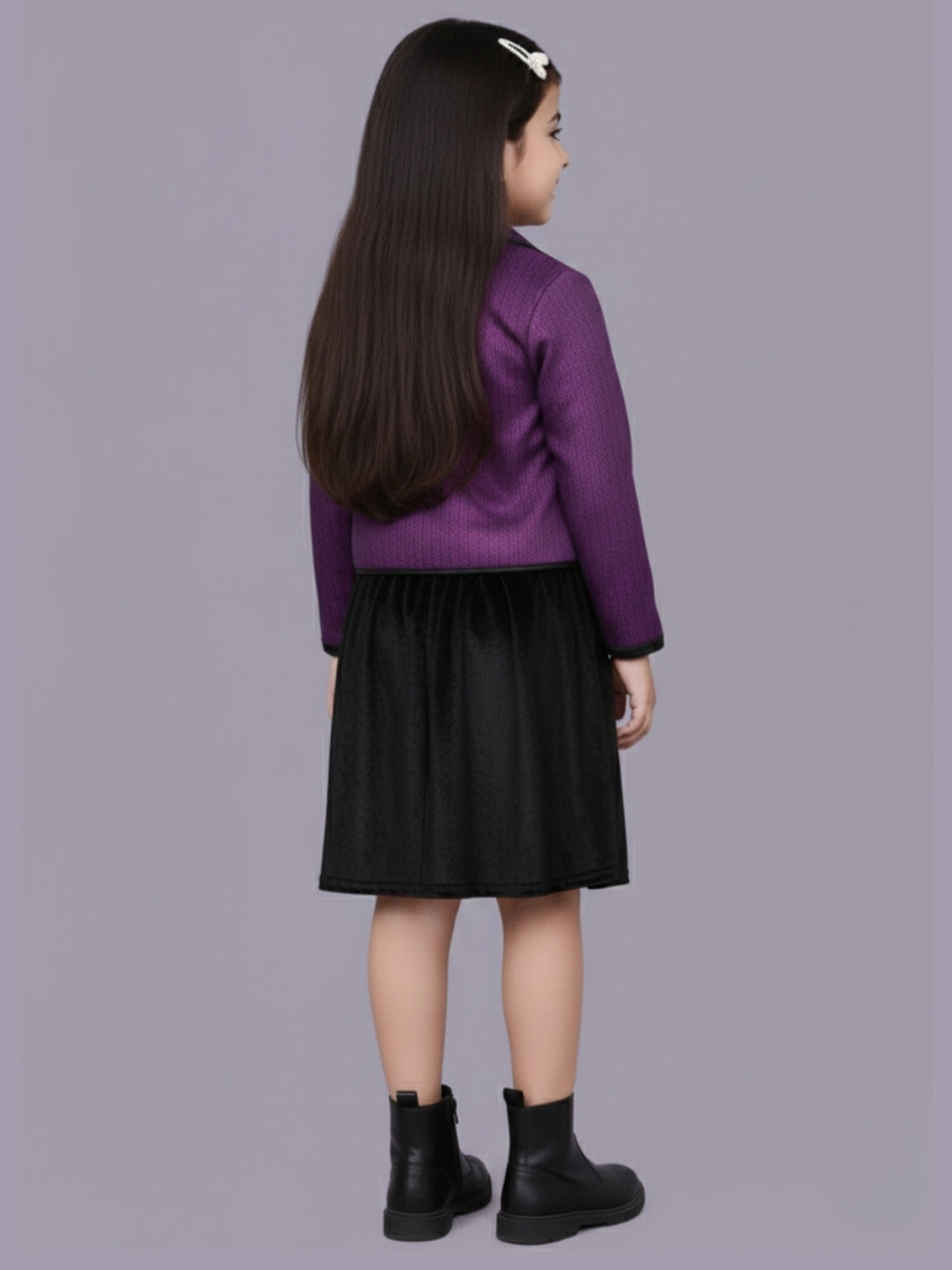 Girls Traditional Jacquard Full Sleeve Jacket Velvet Skirt Dress