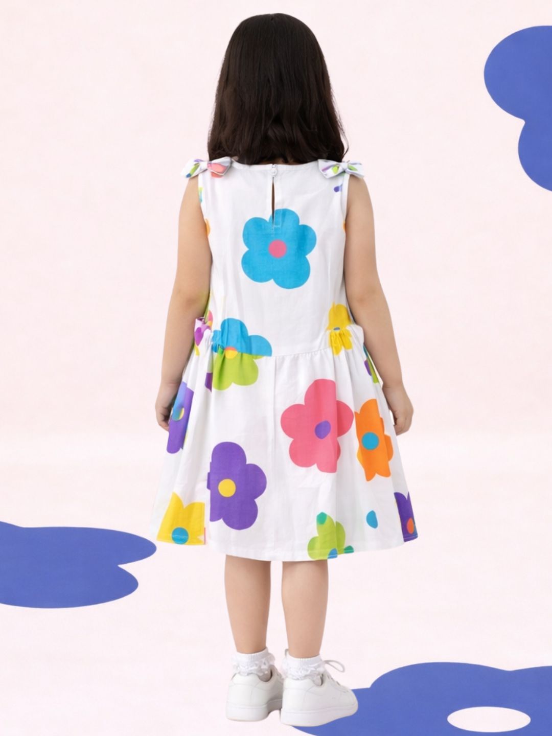Stylish Girls Cotton Sleeveless Floral Print Dress
