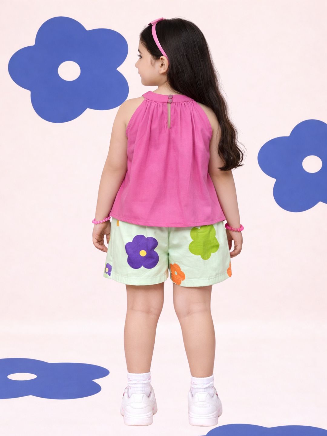 Girls Designer Solid Top With Printed Skirt