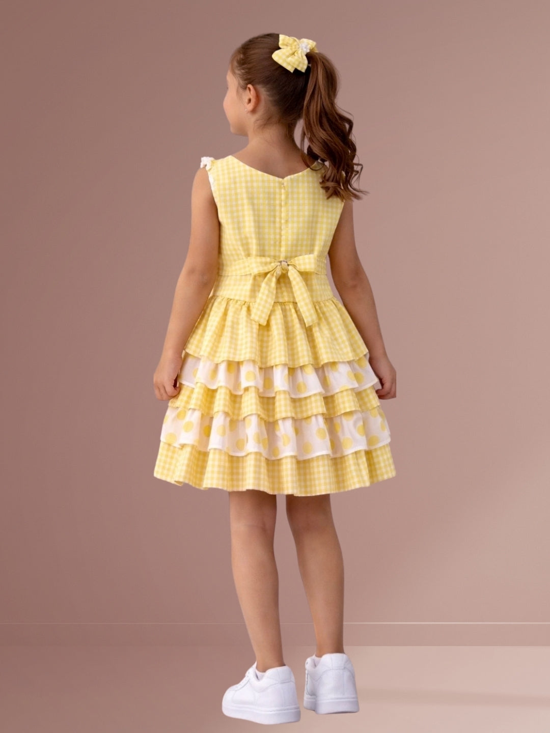 Girls Designer Cotton Checks Top With Printed Skirt