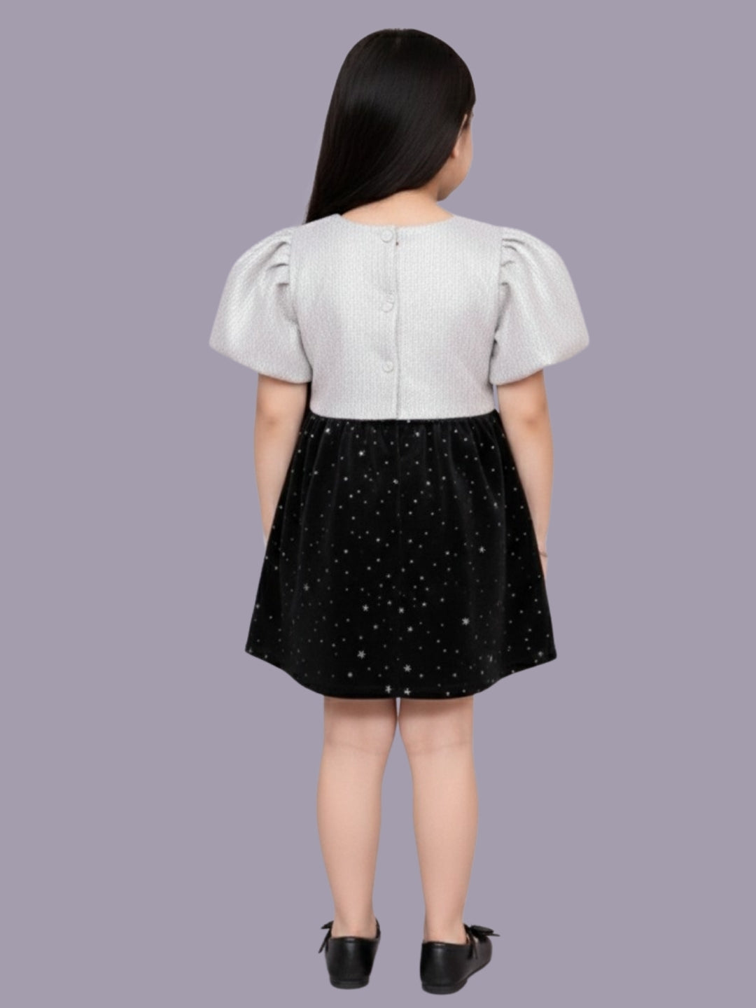 Girls Stylish Puff Sleeve Jacquard Top With Printed Skirt