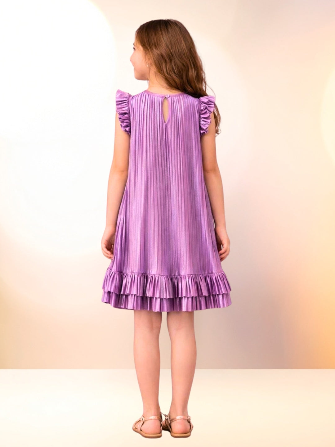 Girls Designer Sleeveless Pleated Solid Dress