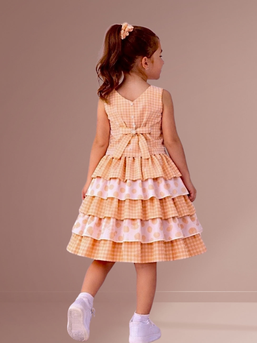 Girls Cotton Sleeveless Checks Top With Printed Skirt