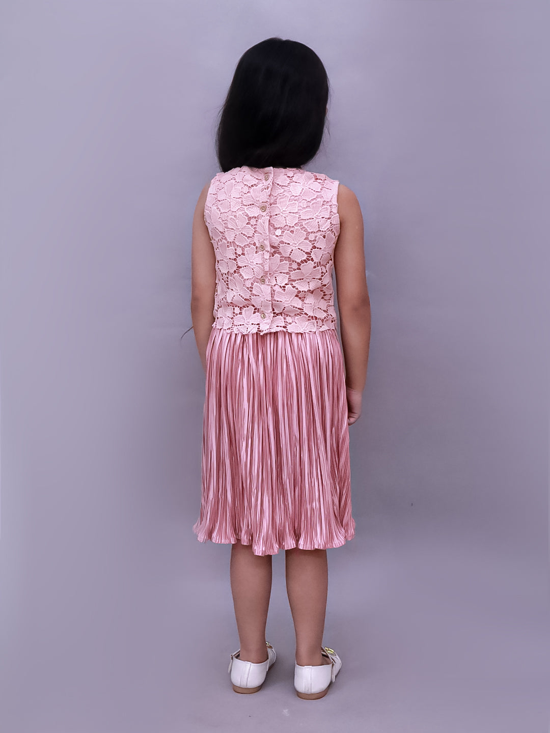 Girls Designer Sleeveless Lace Top AndPleated Skirt