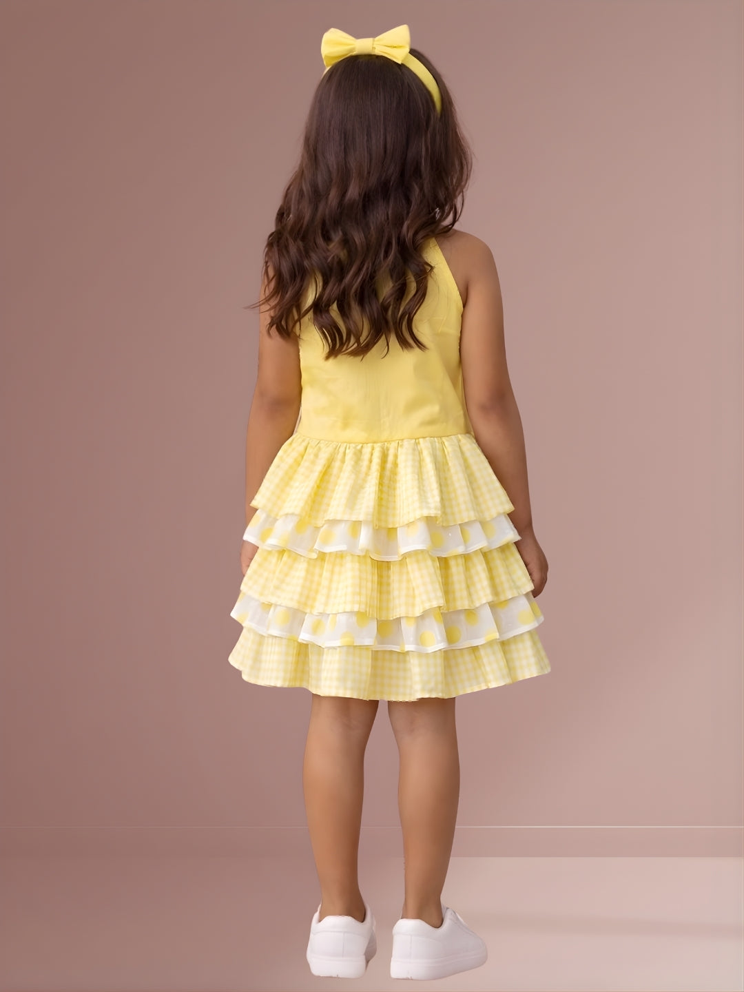 Girls Trendy Checks Top & Layered Printed Skirt Co-Ord