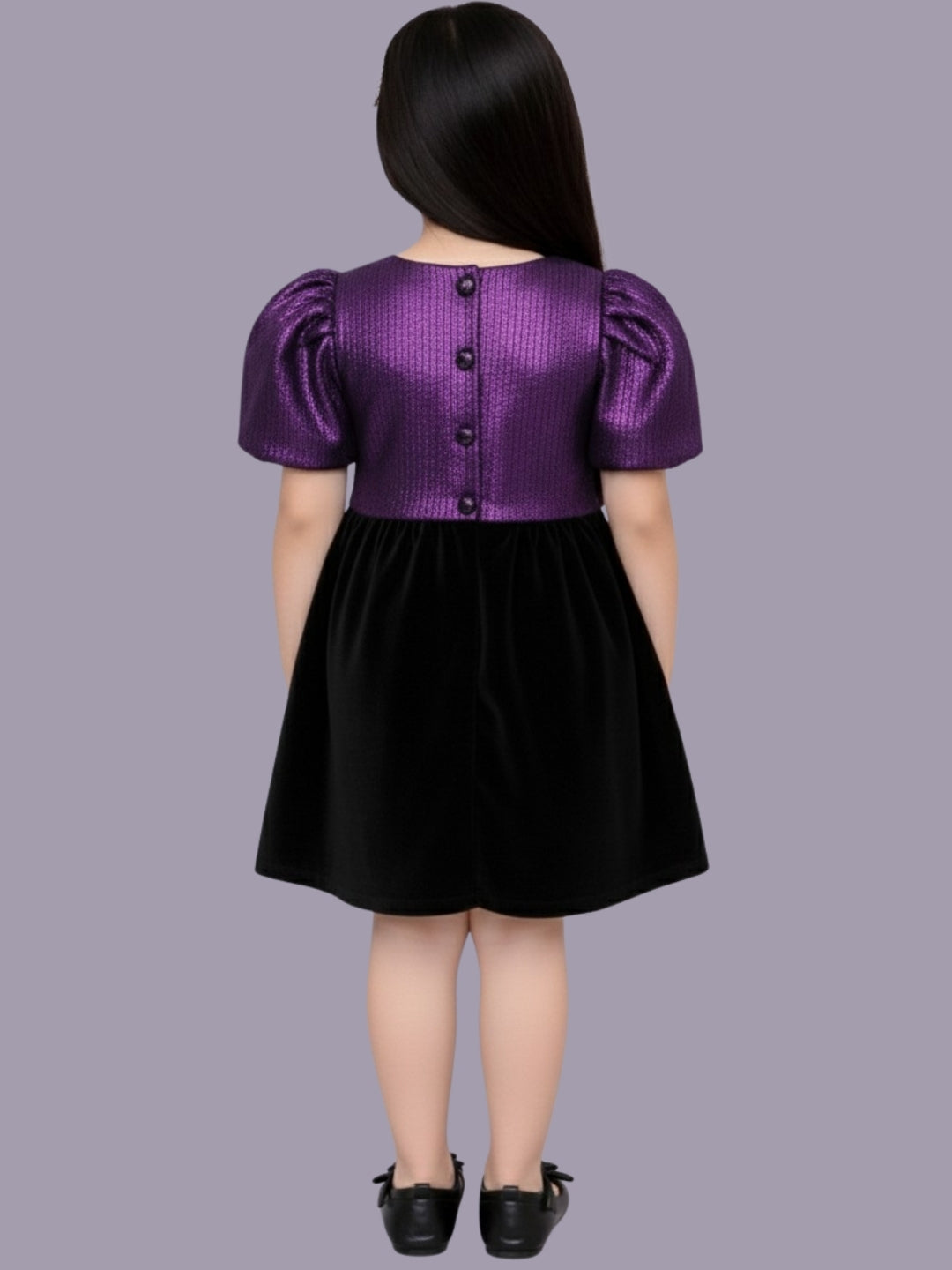 Kids Jacquard Puff Sleeve Top With Velvet Bow Skirt