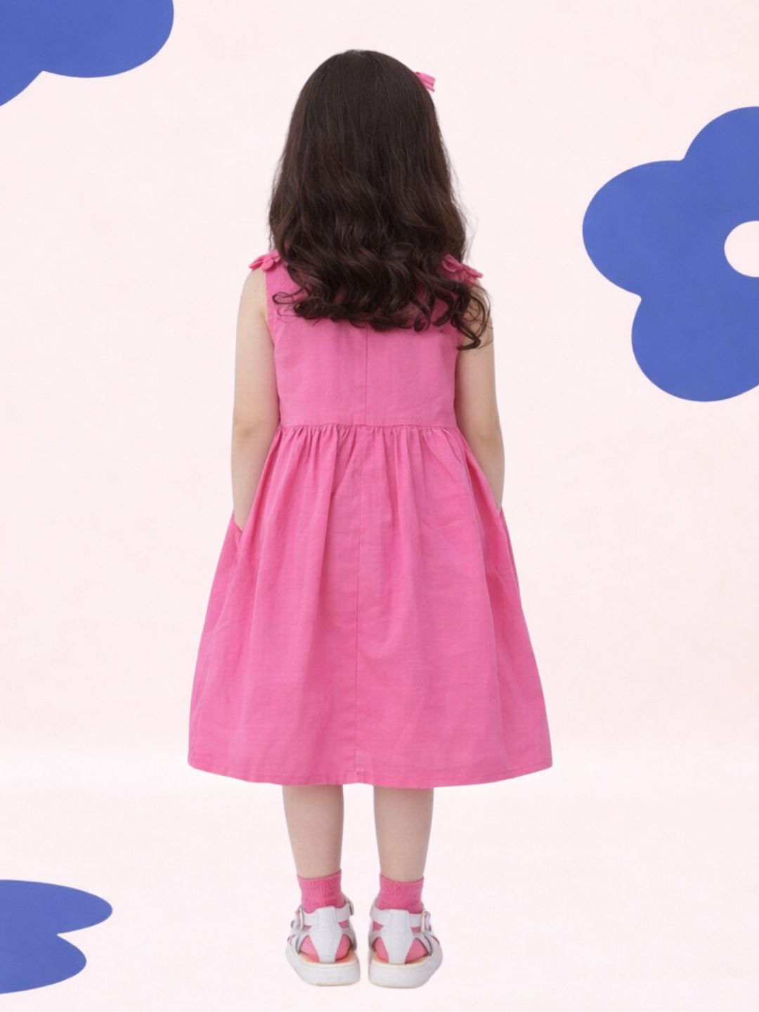 Girls Premium Cotton Solid Sleeveless Pink Dress