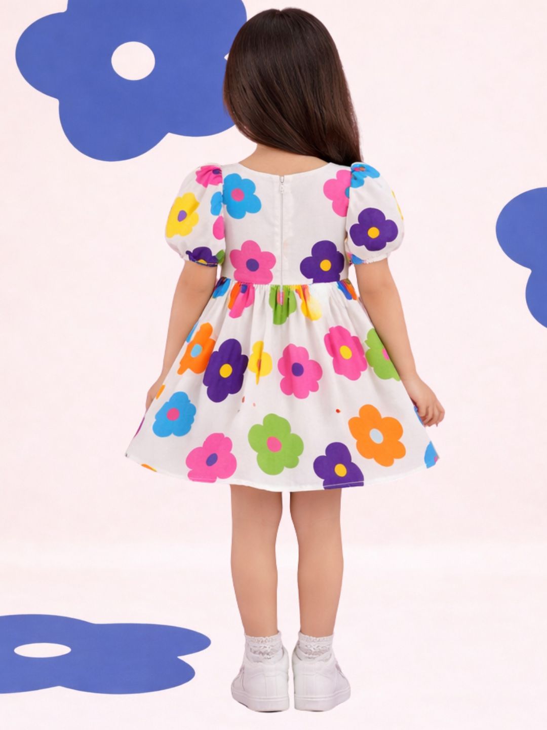 Girls Cotton Half Sleeve Floral Party Dress